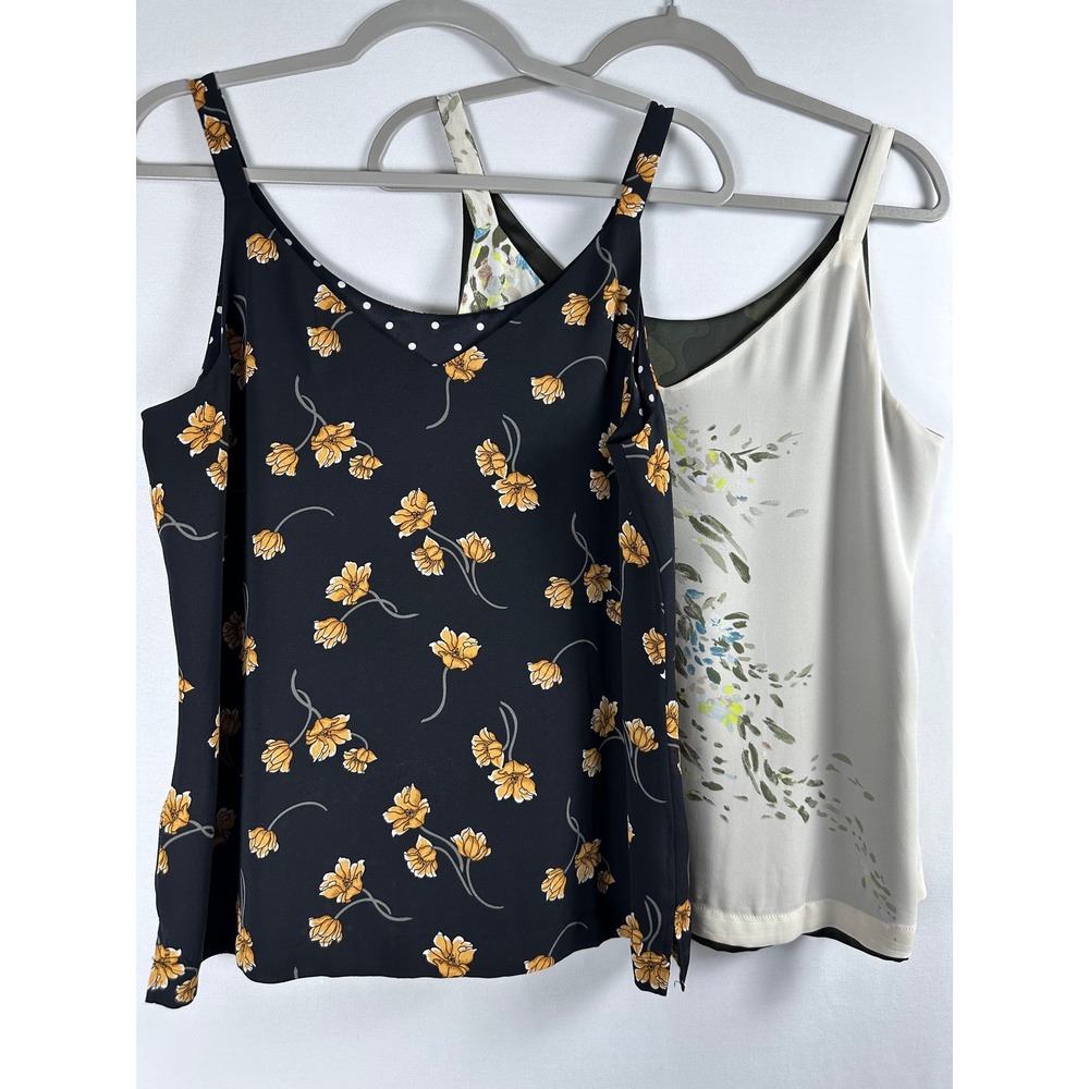 White House Black Market Black & Cream Floral Double Tank Top Set